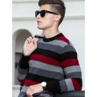 传奇保罗纯羊毛衫男 秋冬季半高领套头毛衣韩版潮流条纹长袖针织衫Z18Q605