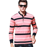 北极绒男士长袖T恤春秋款条纹长袖T恤中青年polo衫男翻领薄款宽松