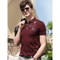 北极绒男士2019夏季款纯色翻领T恤黑色休闲印花POLO衫拉链衬衫领