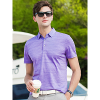 北极绒男士桑蚕丝纯色翻领短袖t恤半袖衫上衣薄款冰丝商务绅士青年