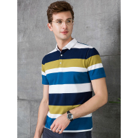 北极绒男士青年棉短袖T恤夏季翻领条纹polo衫半袖T恤衫