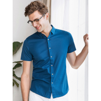 北极绒男士2019夏款时尚真丝短袖衬衫男商务桑蚕丝纯色衬衫上衣