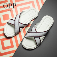 OPP男鞋夏季时尚百搭男士拖鞋真皮一字拖英伦休闲日常牛皮凉拖鞋