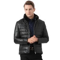 红豆相思鸟商务休闲修身PU皮立领白鸭绒羽绒服