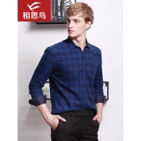 红豆相思鸟（xiangsiniao)春秋季男士修身两色暗格纹长袖保暖衬衫男TC676
