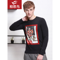 红豆相思鸟（xiangsiniao）男士春秋季黑色前胸贴布套头针织衫男OM050