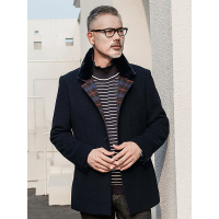 红豆旗下相思鸟(xiangsiniao)獭兔毛毛领时尚休闲男毛呢大衣外套