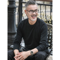 红豆相思鸟针织衫男秋季花纱圆领毛衣中年爸爸装基础款内搭打底衫