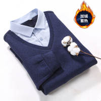 红豆相思鸟男装秋冬时尚纯色含棉加绒假两件保暖长袖针织衫男