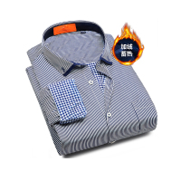 红豆相思鸟(xiangsiniao)男装冬季新品商务休闲保暖竖条纹男士加绒衬衫