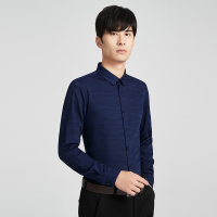 红豆相思鸟男装春秋新品多色百搭时尚男士长袖衬衫条纹挺括方领衬衫男