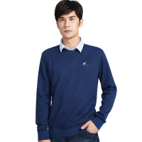 红豆相思鸟国民男装秋冬加绒针织衫衬衫领假两件套头线衣保暖毛衫男 圆领毛衣