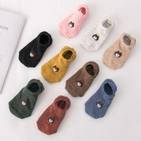 【顺丰配送】【10双装】袜子女士船袜吸汗透气卡通小熊隐形袜硅胶防滑防掉跟短袜清新可爱低帮浅口女袜 小熊船袜10双