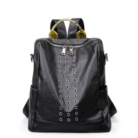 【顺丰配送】真皮双肩包女2020新款韩版大容量防盗休闲旅行包百搭牛皮软皮背包SJ170644H黑色