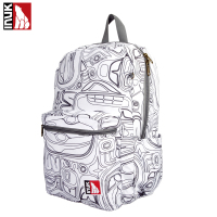 Inuk双肩包背包女男中学生韩版潮学院风旅行休闲印花帆布