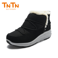 TNTN户外冬季保暖防水厚底俄罗斯东北羊毛加绒女士鞋雪乡地棉靴子（爵士黑）
