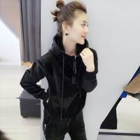 BOBOWALTZ春夏装女2019新款欧货韩版修身显瘦连帽休闲丝绒套装B172f2244p4030