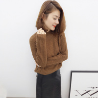 BOBOWALTZ春夏装女2019韩版新款修身暗纹纯色百搭打底针织衫毛衣B172f1942p1490