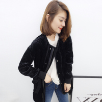 BOBOWALTZ春夏装女新款2019欧美韩版丝绒修身中长款棉衣棉服外套B172f1923p3430