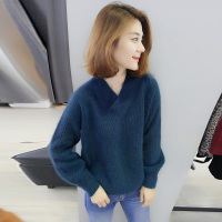 BOBOWALTZ春夏装女2019新款欧韩版薄款宽松针织V领套头针织衫毛衣上衣B172f1819p1470