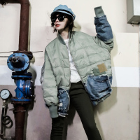 赛美意拼接长袖拉链羽绒服女 欧洲站2019欧美宽松不对称流时尚羽绒服女S172h3769p3302