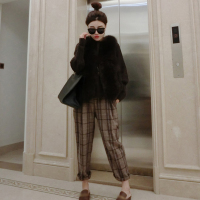 赛美意格子休闲裤女 欧洲站2019秋冬季新品欧美宽松显瘦简约OL通勤女裤S172h3310p2003