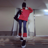 赛美意高领拼接套装上衣毛衫女 欧洲站2019春夏新品欧美宽松毛衫女S172h4295p1440