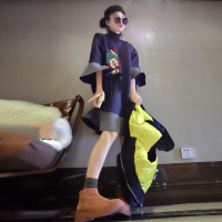 赛美意中长款高领刺绣呢子荷叶边连衣裙 欧洲站2019春款新品优雅修身显瘦名媛淑风连衣裙S172h3041p0172