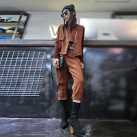 赛美意九分高腰系带直筒插袋女裤 欧洲站2019春夏新品街头拍显瘦休闲女裤S172h2520p2094