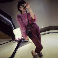 赛美意圆领毛绒套头九分袖毛衣女 欧洲站2019秋冬季新品优雅淑女打底上衣女S172h3174p1080