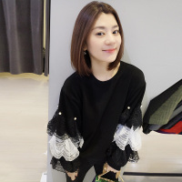 梵莉思拼色蕾丝卫衣欧洲站2019夏新款荷叶袖女装上衣F171e0916p1230