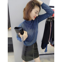 BOBOWALTZ条纹薄款半高领针织衫女 欧洲站2019韩版简约宽松长袖T恤B172f1409p1070