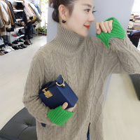 梵莉思(FANLISI)夏装女2019新款 欧货拼色小开叉设计感高领毛衣针织衫F172g1384p1402