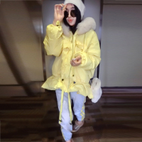 赛美意新款欧洲站2019女欧货站欧美休闲纯色收腰羽绒服大毛领外套S172h5603p3350