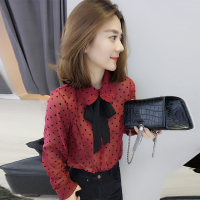 BOBOWALTZ欧洲站2019春夏装欧货新款雪纺韩版翻领蝴蝶结衬衫波点衬衣女B181k00114p