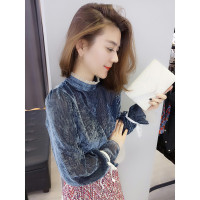 BOBOWALTZ欧洲站春夏装女2019新款欧货 韩版高领修身长袖加绒衬衫上衣B181k00192p1070