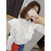 BOBOWALTZ欧洲站春夏装女2019新款欧货 韩版时尚荷叶边翻领白衬衫上衣B181k00127p1110
