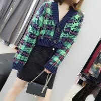 BOBOWALTZ欧洲站春夏装女2019新款欧货 韩版休闲格子毛针织开衫短外套B181k00082p3060