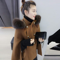 BOBOWALTZ欧洲站春夏装女2019新款欧货韩版斗篷连帽大毛领毛呢短外套B172f2926p3090