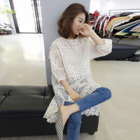 BOBOWALTZ欧洲站春夏装女2019新款欧货韩版宽松中长款蕾丝衫连衣裙打底上衣B181k00246p0110