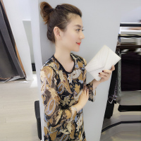 BOBOWALTZ欧洲站春夏装女2019新款欧货休闲韩版短款花色雪纺连衣裙B171d0738p0100