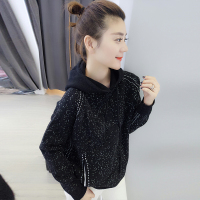 梵莉思欧洲站夏装2019新款 欧货连帽宽松修身保暖黑色卫衣外穿上衣女F172g1593p1230