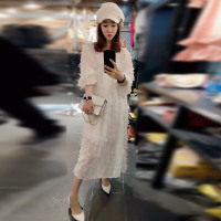 赛美意欧洲站春夏季女2019新款欧货 V领白色宽松高腰打底中长款长袖连衣裙S181m00974p0110