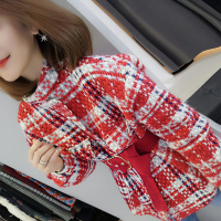 梵莉思欧洲站夏女2019新款 欧货韩版收腰粗花呢拼色外套中长款套头F181n00100p3040