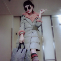 赛美意欧洲站冬装女2019新款欧货休闲中长款翻领拼接收腰系带羽绒服外套S172h4734p3320