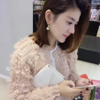 梵莉思欧洲站夏女2019新款欧货长袖圆领毛绒修身纯色短款开衫外套F171e0349p3002