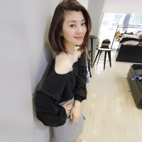 梵莉思欧洲站早春装女2018新款欧货潮透视网纱拼接性感灯笼袖宽松雪纺衫F171e1783p1001