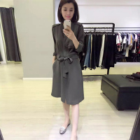 梵莉思欧洲站夏女2019新款欧货中长款直筒系带收腰修身简约风衣外套F171e0786p3620