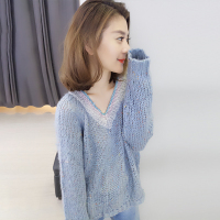 梵莉思欧洲站夏女2019新款欧货大V领宽松镂空套头毛衣彩色粗针织衫F172g0578p1470