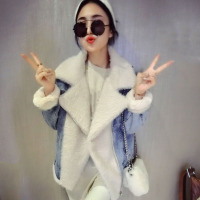 赛美意欧洲站春夏季女2019新款时尚休闲欧美风牛仔翻领修身个性毛呢外套S172h6609p3070